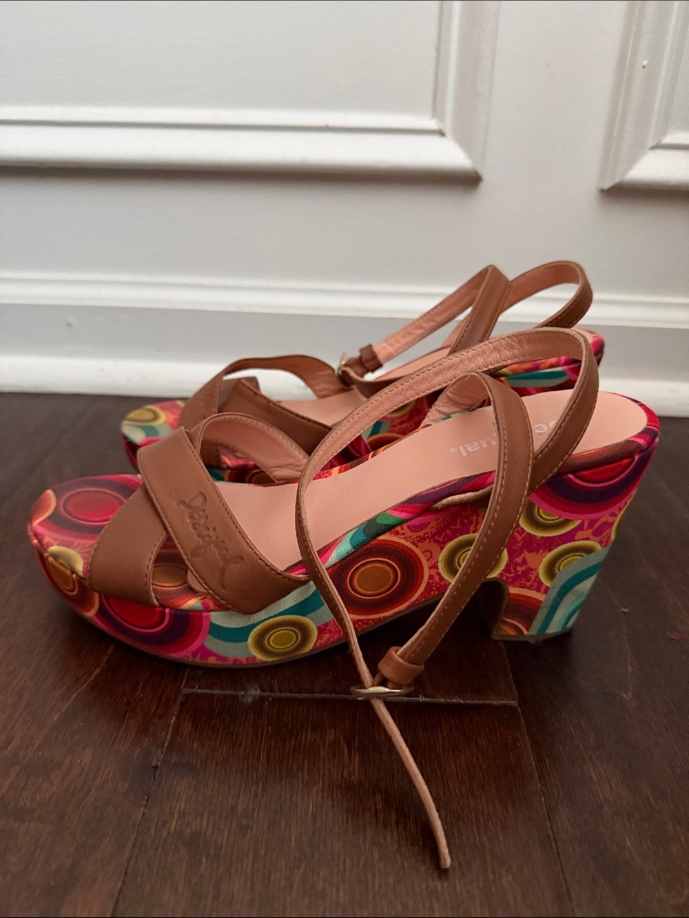 Desigual Bloque Wedge 70s Sandals Printed Multi chunky artsy